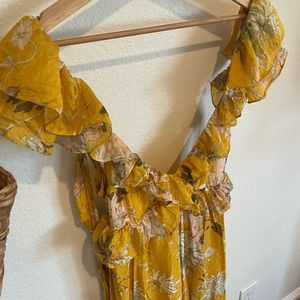 Yellow and Pink floral print maxi dress